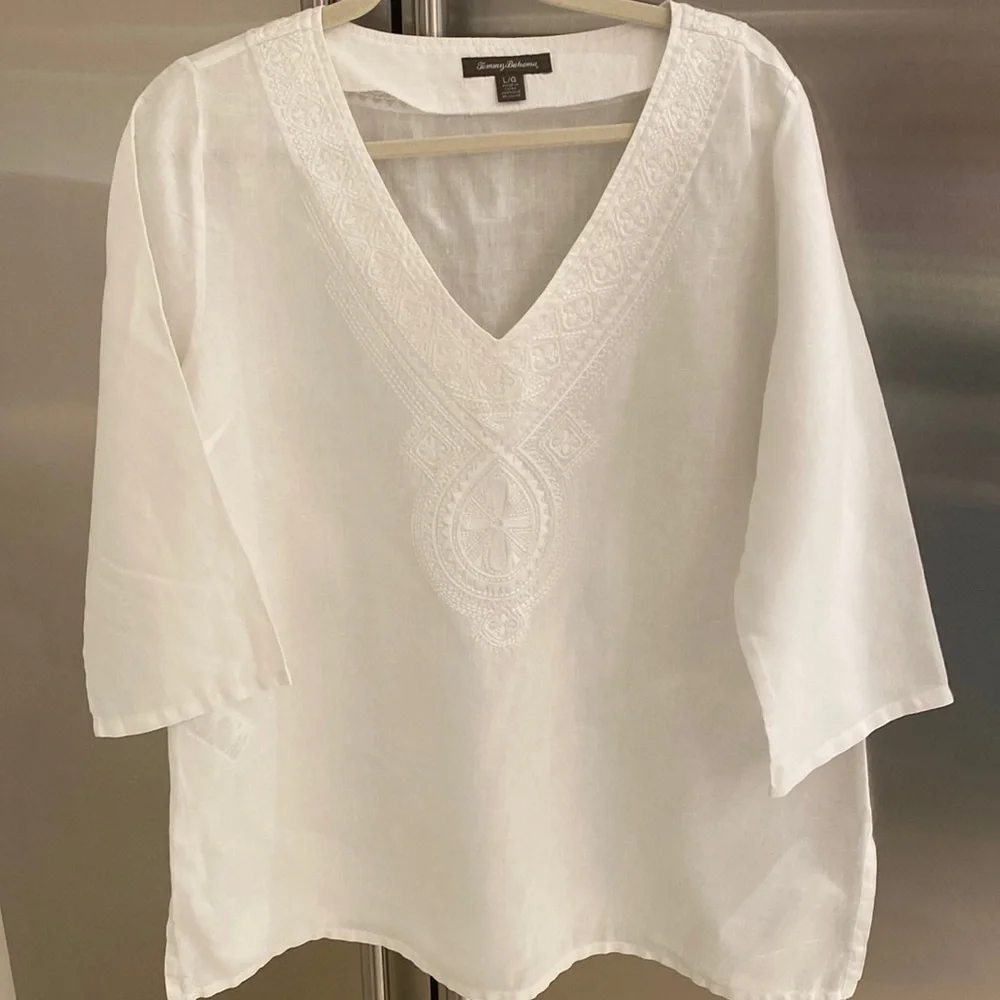 Tommy Bahama embroiled linen tunic beach cover-up - Picture 1 of 8